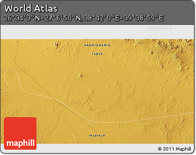 Physical 3D Map of the Area around 26° 50' 27" N, 39° 10' 29" E