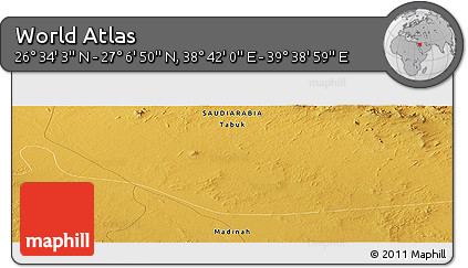 Physical Panoramic Map of the Area around 26° 50' 27" N, 39° 10' 29" E