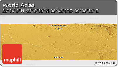 Physical Panoramic Map of the Area around 26° 50' 27" N, 39° 10' 29" E