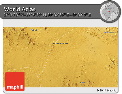 Physical 3D Map of the Area around 26° 50' 27" N, 40° 1' 29" E