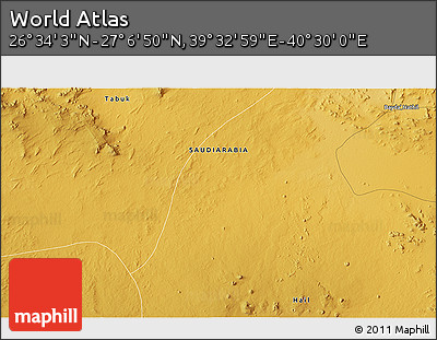 Physical 3D Map of the Area around 26° 50' 27" N, 40° 1' 29" E