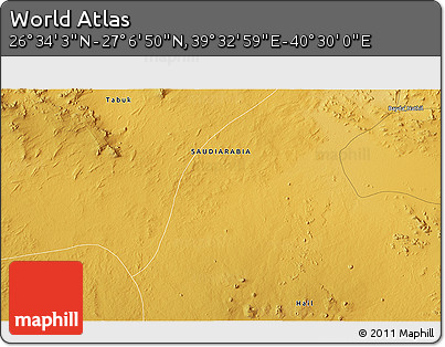 Physical 3D Map of the Area around 26° 50' 27" N, 40° 1' 29" E