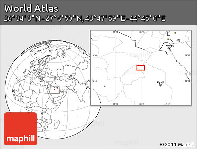 Blank Location Map of the Area around 26° 50' 27" N, 44° 16' 29" E