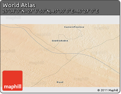 Satellite 3D Map of the Area around 26° 50' 27" N, 45° 58' 30" E