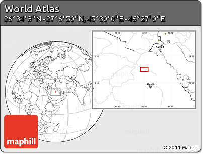 Blank Location Map of the Area around 26° 50' 27" N, 45° 58' 30" E