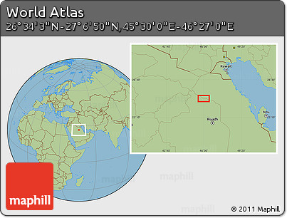 Savanna Style Location Map of the Area around 26° 50' 27" N, 45° 58' 30" E