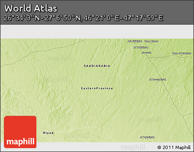 Physical 3D Map of the Area around 26° 50' 27" N, 46° 49' 30" E