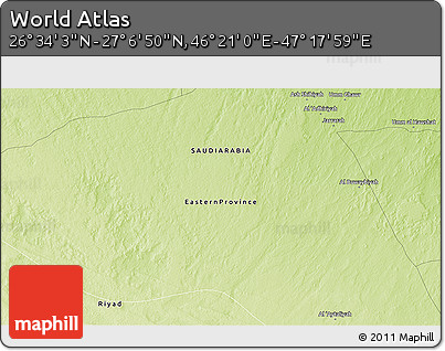 Physical 3D Map of the Area around 26° 50' 27" N, 46° 49' 30" E