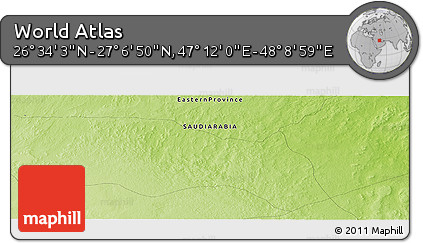 Physical Panoramic Map of the Area around 26° 50' 27" N, 47° 40' 29" E
