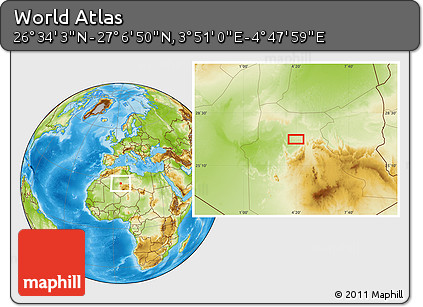 Physical Location Map of the Area around 26° 50' 27" N, 4° 19' 30" E