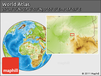 Physical Location Map of the Area around 26° 50' 27" N, 4° 19' 30" E
