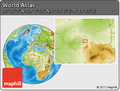 Physical Location Map of the Area around 26° 50' 27" N, 4° 19' 30" E
