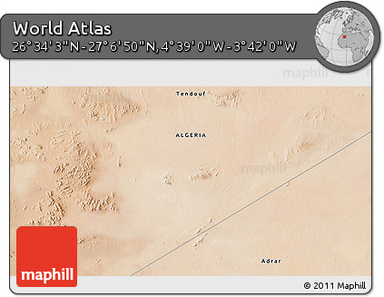 Satellite 3D Map of the Area around 26° 50' 27" N, 4° 10' 30" W