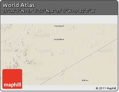 Shaded Relief 3D Map of the Area around 26° 50' 27" N, 4° 10' 30" W