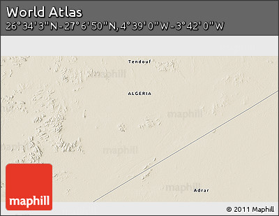 Shaded Relief 3D Map of the Area around 26° 50' 27" N, 4° 10' 30" W