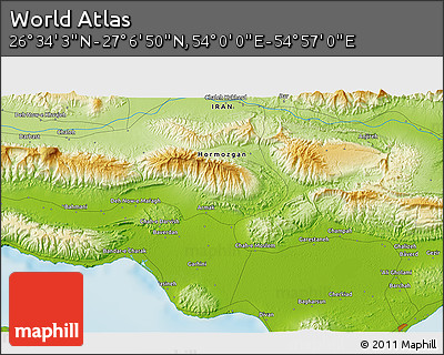 Physical 3D Map of the Area around 26° 50' 27" N, 54° 28' 30" E