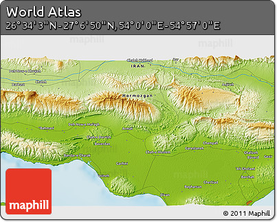 Physical 3D Map of the Area around 26° 50' 27" N, 54° 28' 30" E