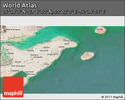 Satellite 3D Map of the Area around 26° 50' 27" N, 56° 10' 29" E