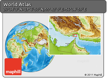 Physical Location Map of the Area around 26° 50' 27" N, 56° 10' 29" E