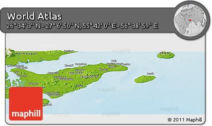 Physical Panoramic Map of the Area around 26° 50' 27" N, 56° 10' 29" E