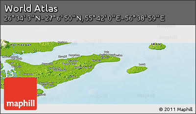 Physical Panoramic Map of the Area around 26° 50' 27" N, 56° 10' 29" E