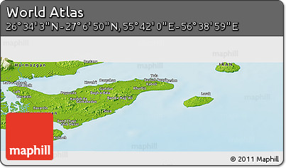 Physical Panoramic Map of the Area around 26° 50' 27" N, 56° 10' 29" E