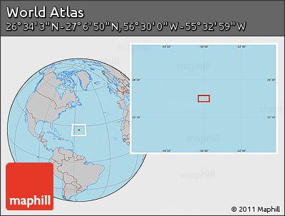 Gray Location Map of the Area around 26° 50' 27" N, 56° 1' 29" W