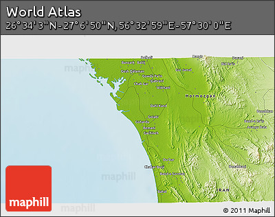 Physical 3D Map of the Area around 26° 50' 27" N, 57° 1' 29" E