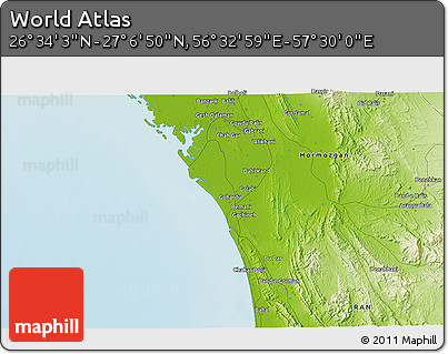 Physical 3D Map of the Area around 26° 50' 27" N, 57° 1' 29" E