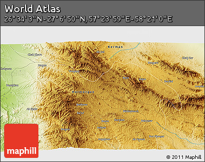 Physical 3D Map of the Area around 26° 50' 27" N, 57° 52' 30" E