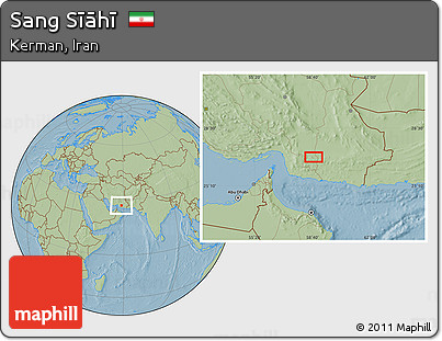 Savanna Style Location Map of Sang Sīāhī, hill shading