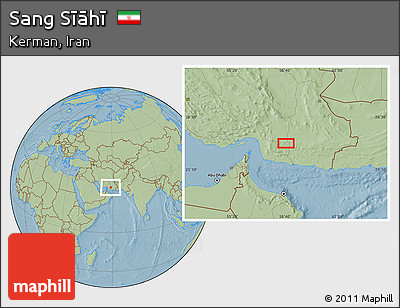 Savanna Style Location Map of Sang Sīāhī, hill shading