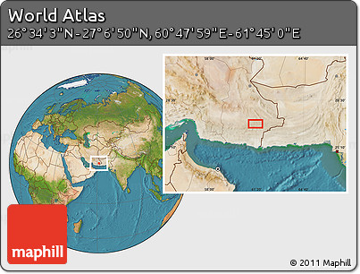 Satellite Location Map of the Area around 26° 50' 27" N, 61° 16' 29" E