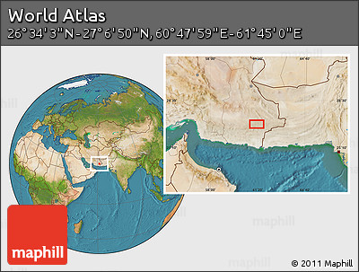 Satellite Location Map of the Area around 26° 50' 27" N, 61° 16' 29" E