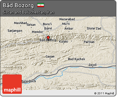 Shaded Relief 3D Map of Bād Bozorg