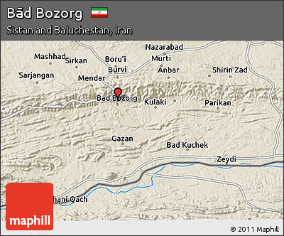 Shaded Relief 3D Map of Bād Bozorg