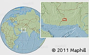 Savanna Style Location Map of the area around 26° 50' 27" N, 62° 58' 30" E, hill shading