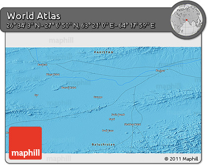 Political 3D Map of the Area around 26° 50' 27" N, 63° 49' 30" E