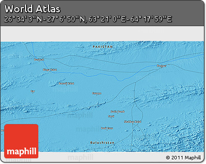 Political 3D Map of the Area around 26° 50' 27" N, 63° 49' 30" E