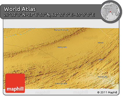 Physical 3D Map of the Area around 26° 50' 27" N, 64° 40' 30" E