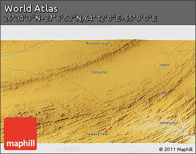Physical 3D Map of the Area around 26° 50' 27" N, 64° 40' 30" E