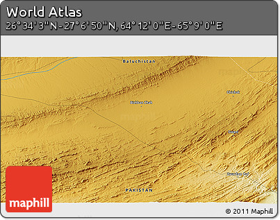 Physical 3D Map of the Area around 26° 50' 27" N, 64° 40' 30" E
