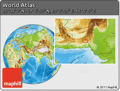 Physical Location Map of the Area around 26° 50' 27" N, 65° 31' 30" E