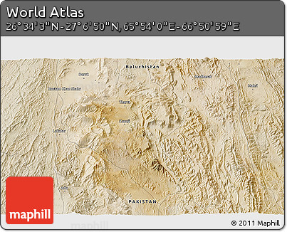 Satellite 3D Map of the Area around 26° 50' 27" N, 66° 22' 30" E