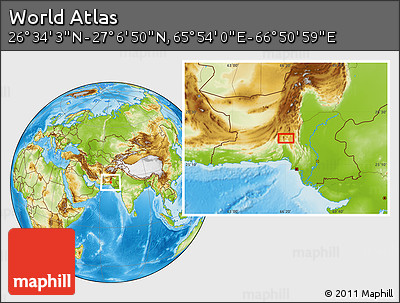 Physical Location Map of the Area around 26° 50' 27" N, 66° 22' 30" E