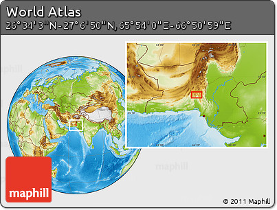 Physical Location Map of the Area around 26° 50' 27" N, 66° 22' 30" E