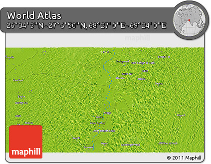Physical 3D Map of the Area around 26° 50' 27" N, 68° 55' 30" E