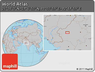Gray Location Map of the Area around 26° 50' 27" N, 72° 19' 29" E