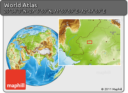 Physical Location Map of the Area around 26° 50' 27" N, 72° 19' 29" E