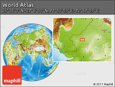 Physical Location Map of the Area around 26° 50' 27" N, 72° 19' 29" E
